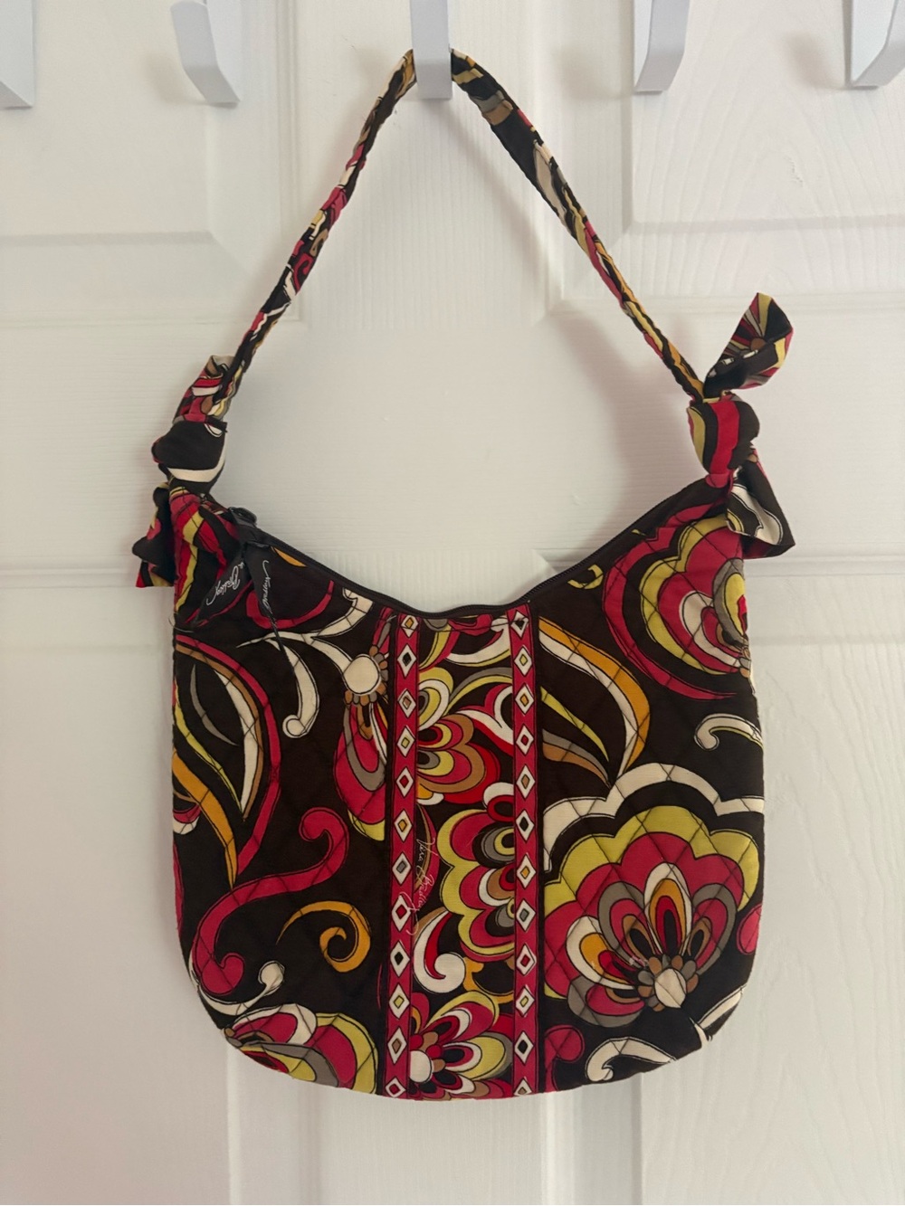 Vera Bradley Quilted Small Purse in Brown with Pink and Yellow Swirls